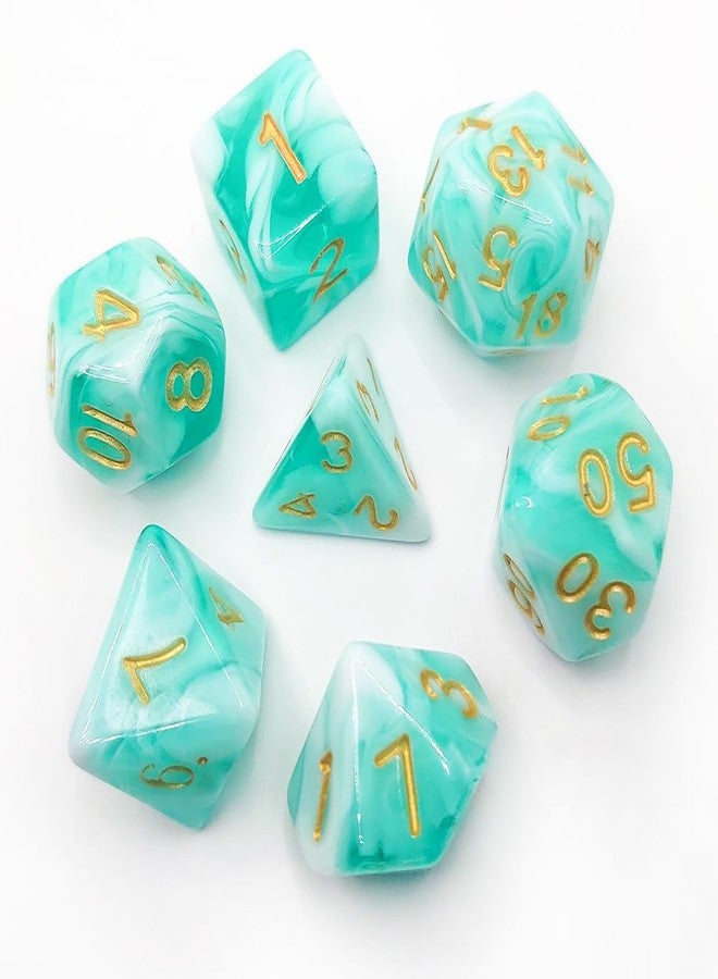 مجموعة نرد VVPESCA DND مكونة من 7 قطع - نرد متعدد الأوجه بألوان الباستيل الفريدة لألعاب D&D، Dungeons and Dragons، وألعاب تقمص الأدوار، وRPG، وملحقات MTG - مجموعة نظام D20 (أخضر فيروزي) - Image 1