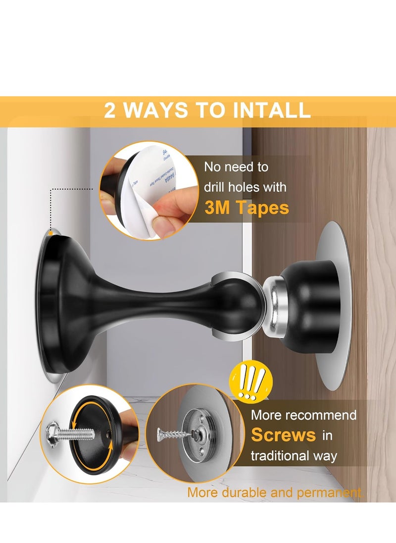 Generic Magnetic Door Stoppers Stainless Steel Door Stops for Wall and Floor Mounting Door Holder Keep Door Open No Drilling Door Stop with 3D Adhesive Tapes Black  - Image 3