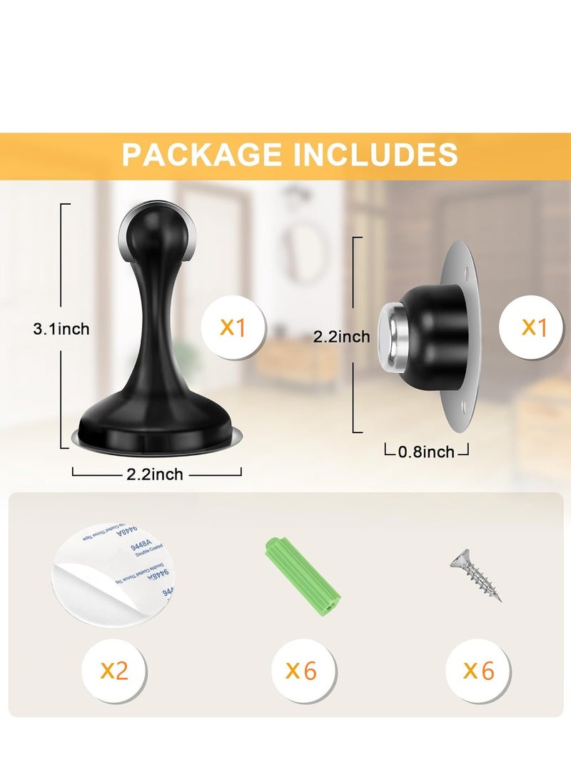 Generic Magnetic Door Stoppers Stainless Steel Door Stops for Wall and Floor Mounting Door Holder Keep Door Open No Drilling Door Stop with 3D Adhesive Tapes Black  - Image 2