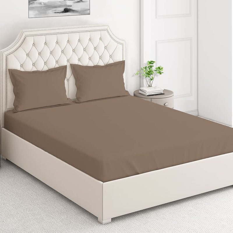 Layers Be Bold 100 Cotton Elastic Fitted Double Size Bedsheet for Double Size Bed All Season Moisture Absorbent Machine Washable Comfortable Bedsheets for Home Hotel More 140 TC Light Brown - Image 2