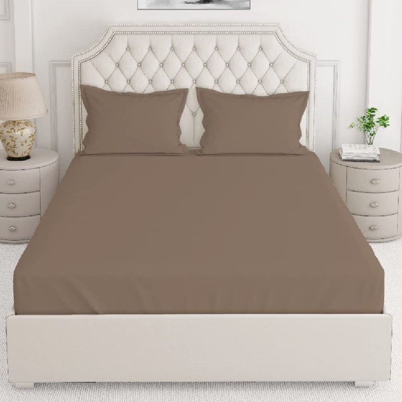 Layers Be Bold 100 Cotton Elastic Fitted Double Size Bedsheet for Double Size Bed All Season Moisture Absorbent Machine Washable Comfortable Bedsheets for Home Hotel More 140 TC Light Brown - Image 1