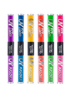 سبلاشز آند سبليز مجموعة كحل وماسكارا UV Blacklight Glow Duo - عبوة متنوعة من 6 ألوان، 6 مل - مكياج نهاري أو ليلي، أو مكياج حفلات أو مكياج تنكرية من Splashes & Spills  - Image 1