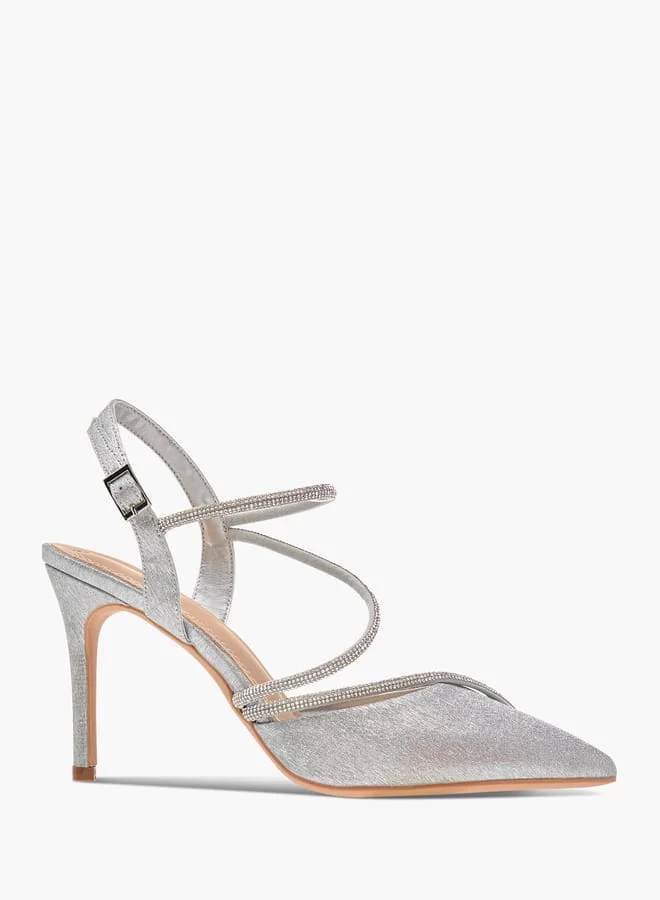فلورا بيلا من شو إكسبرس Women Embellished Slingback Shoes with Stiletto Heels and Buckle Closure