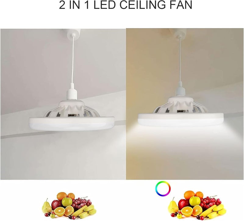 klarako Ceiling Fans with Lights, 9.8in LED Ceiling Fan Light Quiet 3 Gears Ceiling Fan Ventilador De Techo Ceiling Fan Lamp with E27 Lamp for Living Room Bedroom Kitchen Outdoor White - Image 5
