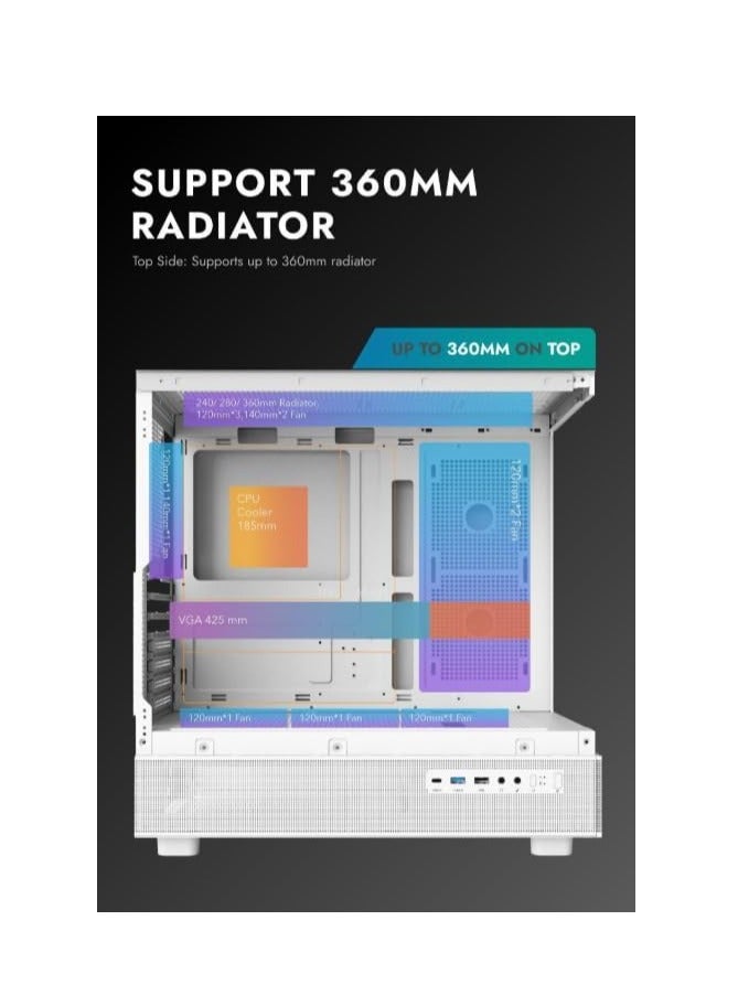 Darkflash DPX90 ATX/M-ATX/M-ITX Gaming Pc case With 3 ARGB Fans, 270 Panoramic Pillarless Design, Tempered Glass Panels, Supports 360mm Radiators, USB Type-C Included Gaming Case - Image 3