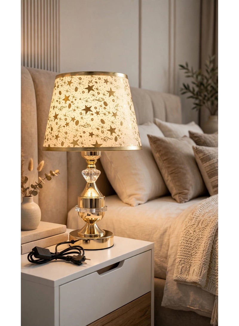 DubaiGallery Decorative Gold Table Lamp 38CM Featuring Elegant Crystal Ornament, Stylish Fabric Lampshade and Classic Metallic Finish, Perfect Bedside Night Light for Bedroom, Living Room, Office, Study, Hotel and Home Décor - Image 1