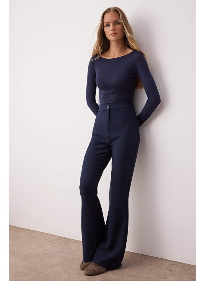 trendyol Navy Blue Spanish Leg Flare Woven Fabric Trousers - Image 4