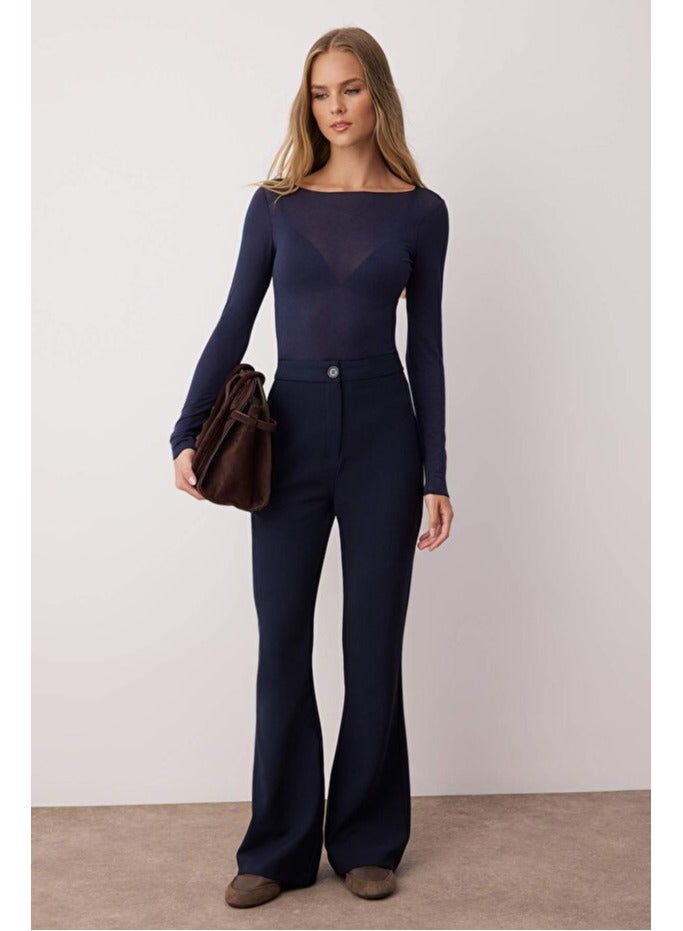 trendyol Navy Blue Spanish Leg Flare Woven Fabric Trousers - Image 1