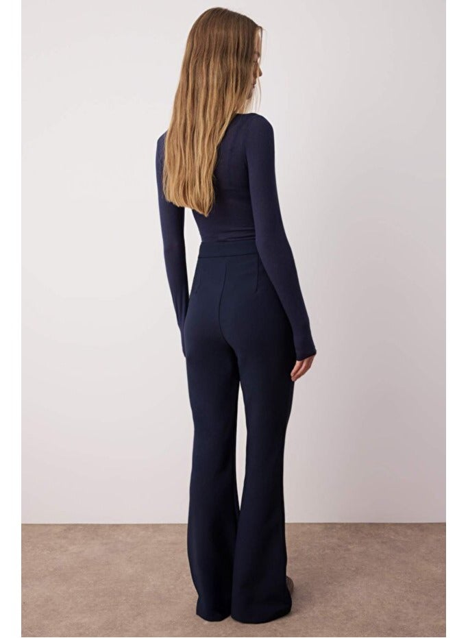 trendyol Navy Blue Spanish Leg Flare Woven Fabric Trousers - Image 3
