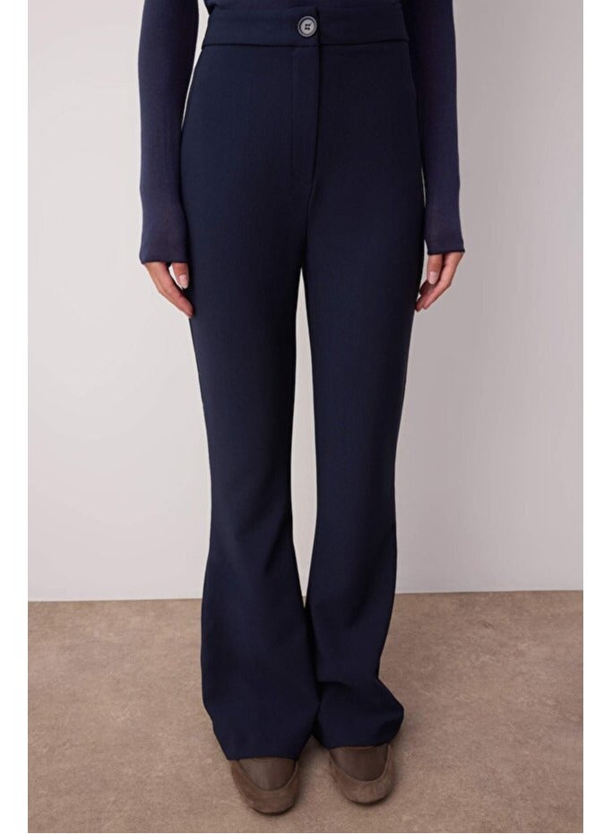 trendyol Navy Blue Spanish Leg Flare Woven Fabric Trousers - Image 2