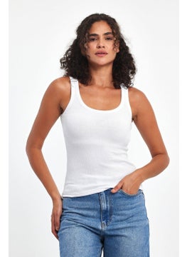 mmetalic Women's White Ribbed Look Strappy Thick Basic Athlete Blouse  - Image 1
