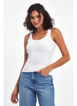 mmetalic Women's White Ribbed Look Strappy Thick Basic Athlete Blouse  - Image 2