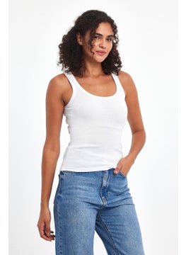 mmetalic Women's White Ribbed Look Strappy Thick Basic Athlete Blouse  - Image 5