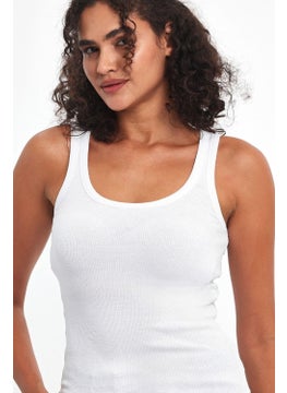 mmetalic Women's White Ribbed Look Strappy Thick Basic Athlete Blouse  - Image 4