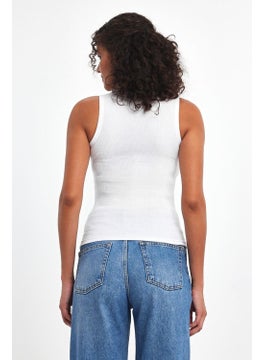 mmetalic Women's White Ribbed Look Strappy Thick Basic Athlete Blouse  - Image 3