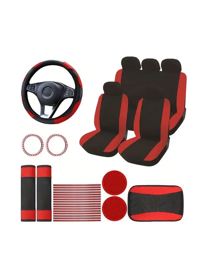 1 Car Interior Accessories Kit PU Leather Seat Covers Steering Wheel Cover Cup Holder Armrest Pads Seat Belt Covers Dashboard Vent Decorative Strips Purple 5 Seats Set Fits Most Cars SUVs Trucks - Image 3