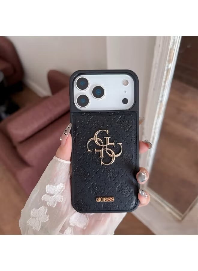 GUESS IPhone cover, with a logo and a leather design approved by the global brand Guess Guess quilted leather phone case Various models-Black - Image 2