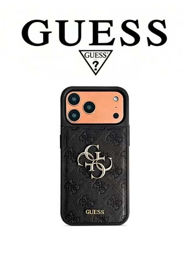 GUESS IPhone cover, with a logo and a leather design approved by the global brand Guess Guess quilted leather phone case Various models-Black - Image 1