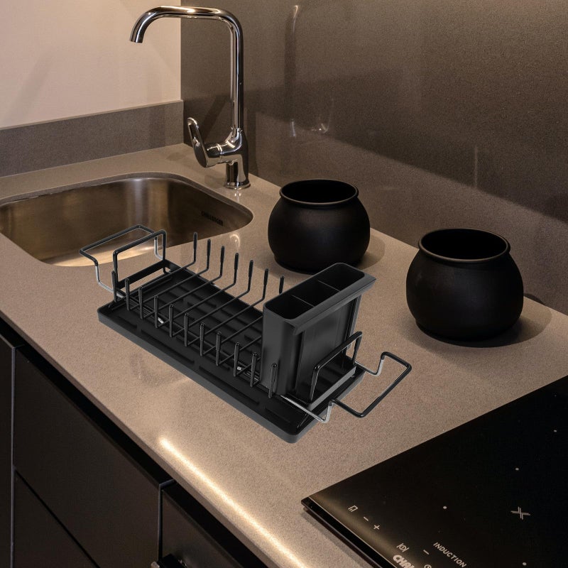 Large Expandable Over Sink Dish Drying Rack with Drainboard and Utensil Holder for Plates Bowls Silverware - Image 5