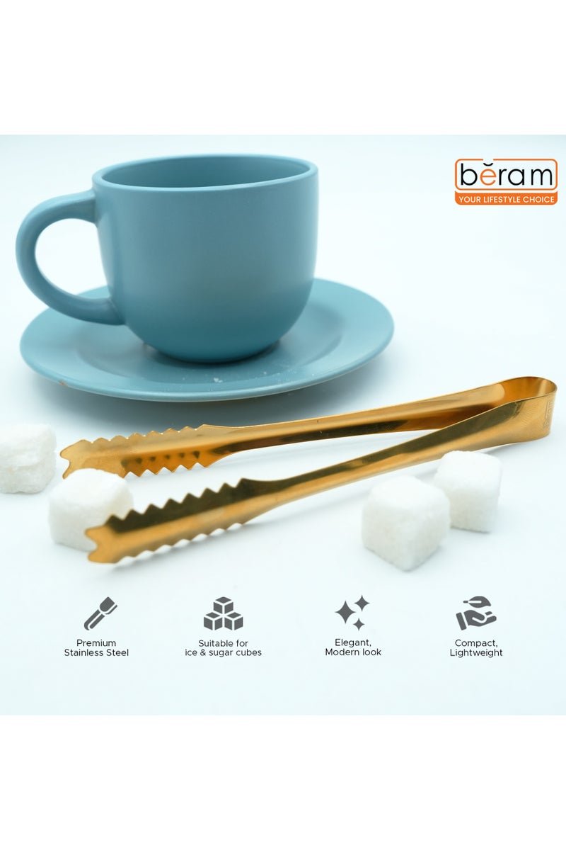 Beram Sugar Tong – Stainless Steel Mini Tongs for Sugar Cubes, Ice, Snacks & Tea Parties – Durable, Rust-Resistant (2, Gold, Zig Zag 12.5) - Image 2
