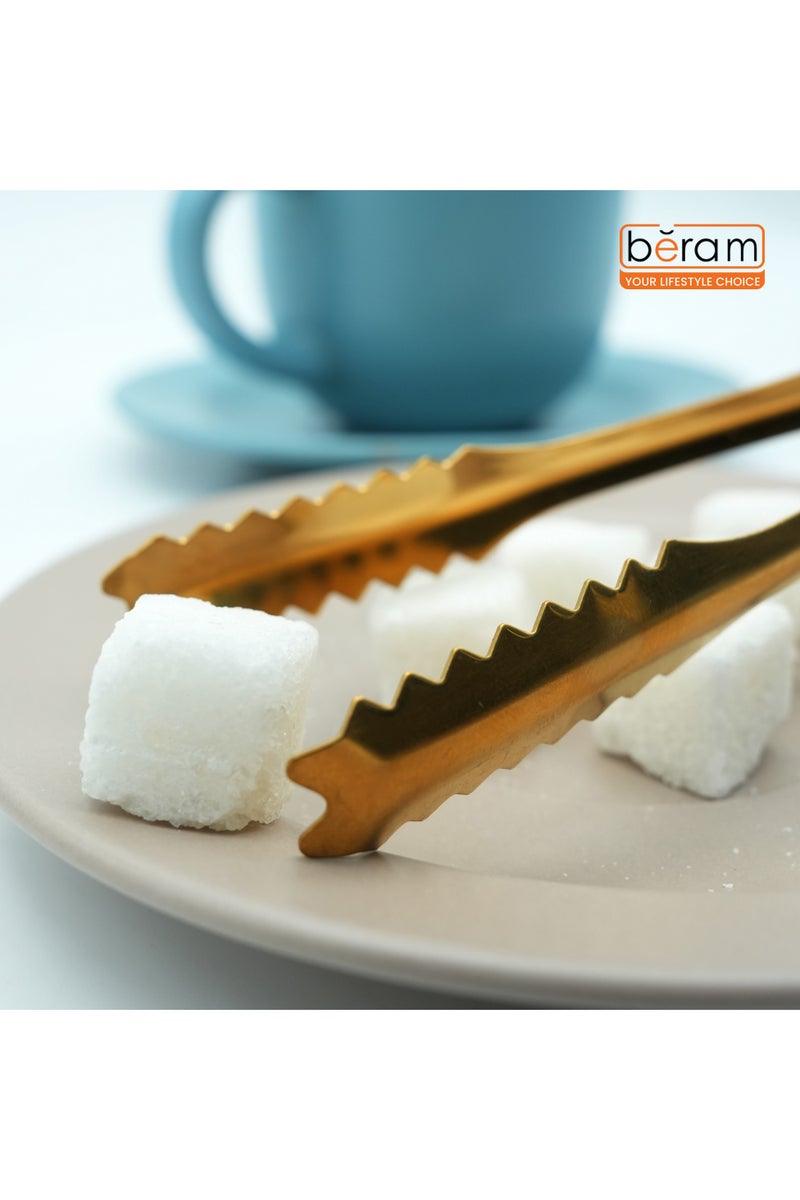 Beram Sugar Tong – Stainless Steel Mini Tongs for Sugar Cubes, Ice, Snacks & Tea Parties – Durable, Rust-Resistant (2, Gold, Zig Zag 12.5) - Image 3