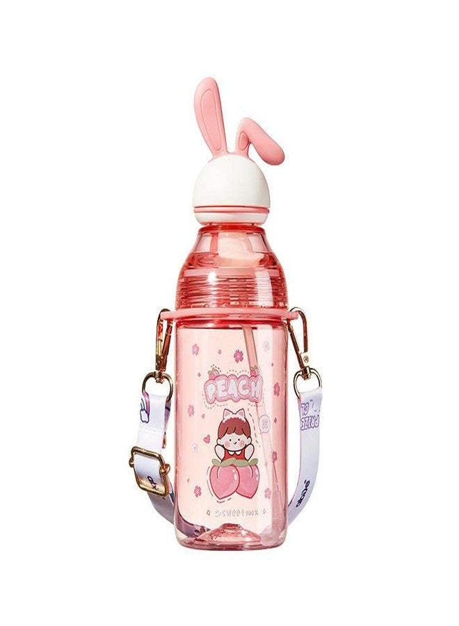 Mayatra's Water Bottle with Straw and Adjustable Strap for Kids – School Sipper Water Bottle for Kids, Cartoon Themed Cute Water Bottle for Boys and Girls (400 ML) (Pink) - Image 1