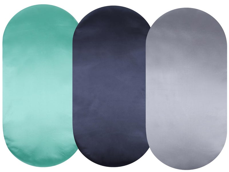 Tontukatu Satin Bassinet Sheet 3 Pack Great for Baby Hair Soft Silk Feeling Snug Fitted Cradle Sheets for Oval Rectangle Hourglass Bassinet Mattress Unisex Boy Girl GreenNavyGrey - Image 1