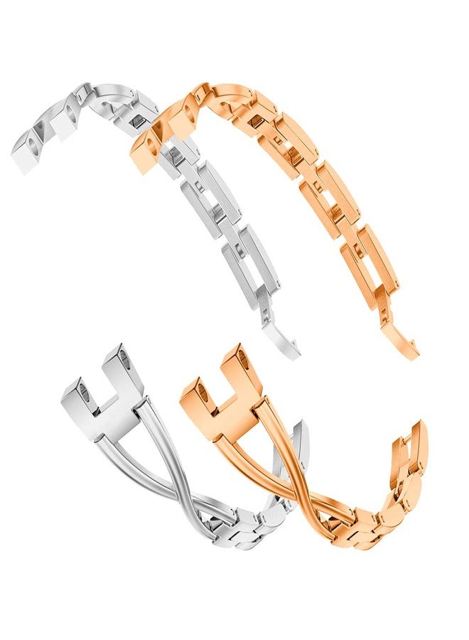 C2D JOY Stainless Steel Straps Compatible with Lily Smartwatch Replacement Band X-style Dressy Accessories Wristband for Women - Rose Gold - Image 2