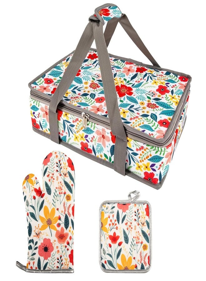 QEES Pioneer Woman Insulated Casserole Carriers for Hot or Cold Food+Oven Mitts and Pot Holders Sets,Oven Gloves+Hot Pads.Pioneer Woman Kitchen Stuff.Pioneer Woman Kitchen Accessories,Gifts for Women (3) - Image 1