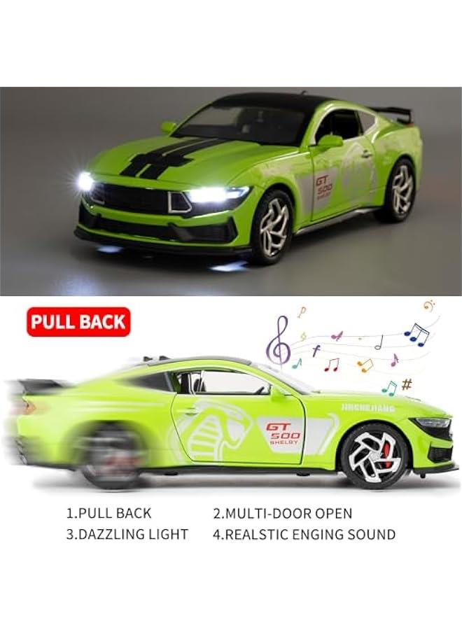 OCTOBER 1/32 Ford Mustang Shelby GT500 Model Car, Zinc Alloy Pull Back Toy car with Sound and Light for Kids Boy Girl Gift(Green)  - Image 2