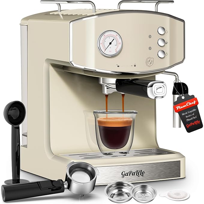 Retro-Style 20 Bar Espresso Machine with Milk Frother, ESE Pod Compatible Coffee Make with Pressure Gauge, 54 oz Food-Grade PP Removable Water Tank, Ideal for Home Barista,Beige - Image 1