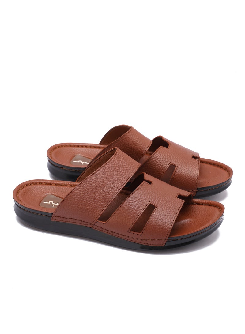 Men's Genuine Leather Slippers Classic Cut Out Design – Non-Slip Sole – Comfortable and Stylish Everyday Wear - Image 1