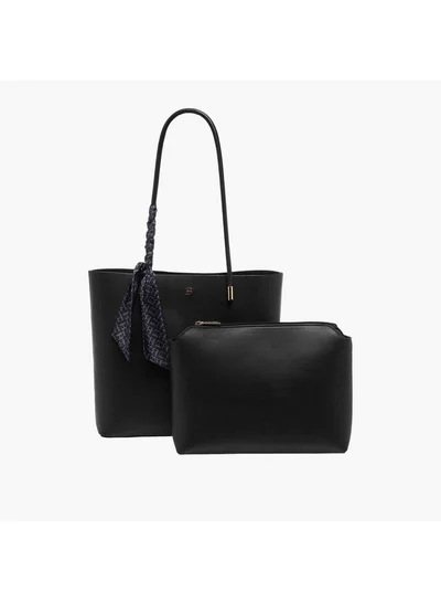 Flora Bella By Shoexpress Women Solid Tote Bag with Monogram Scarf Accent and Pouch