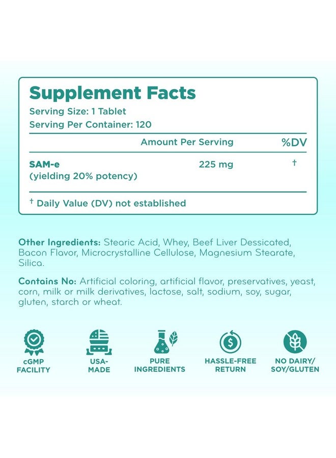 ClearFormulas Liver Support for Dogs with SAM-e - Chewable SAM-e for Dogs Bone Mood Joint Brain and Liver Support Supplement with Easy Absorption 225mg S-Adenosyl-L-Methionine - Made in a cGMP US Lab (120 Tablets) - Image 2
