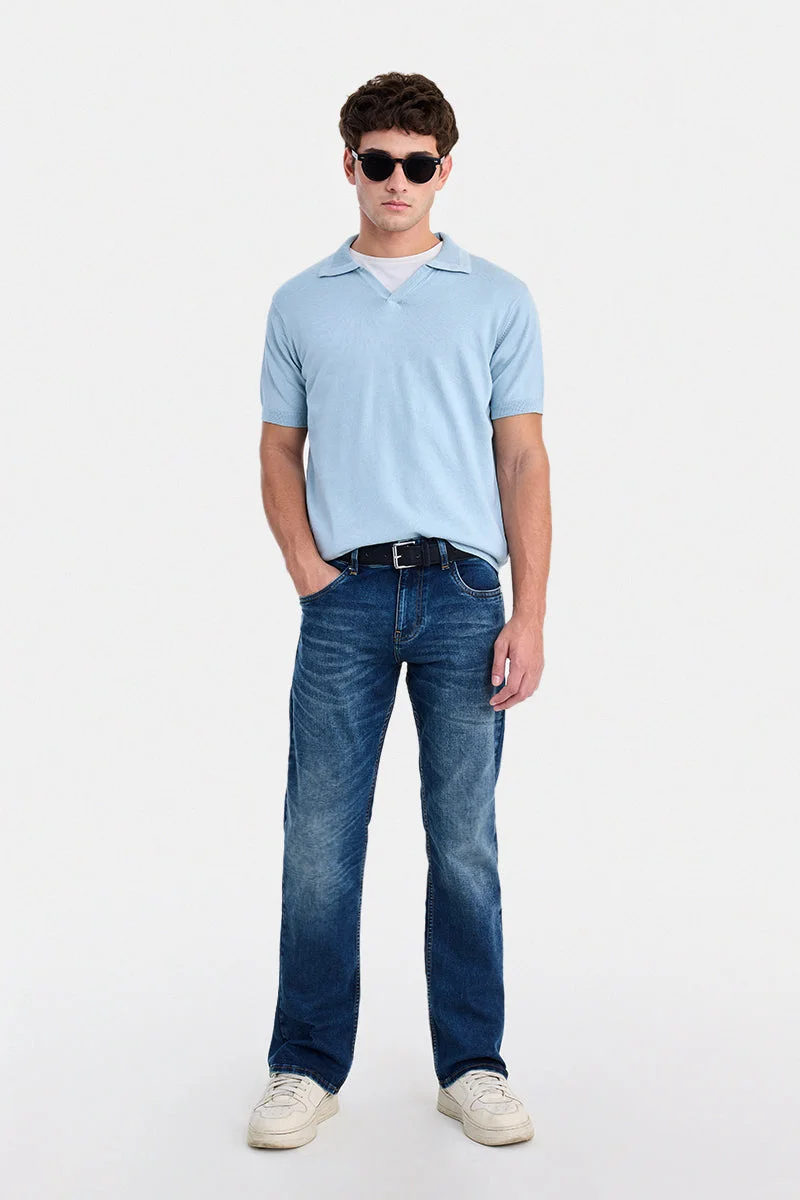SNITCH Light Blue Textured Short Sleeve Regular Fit T-Shirt