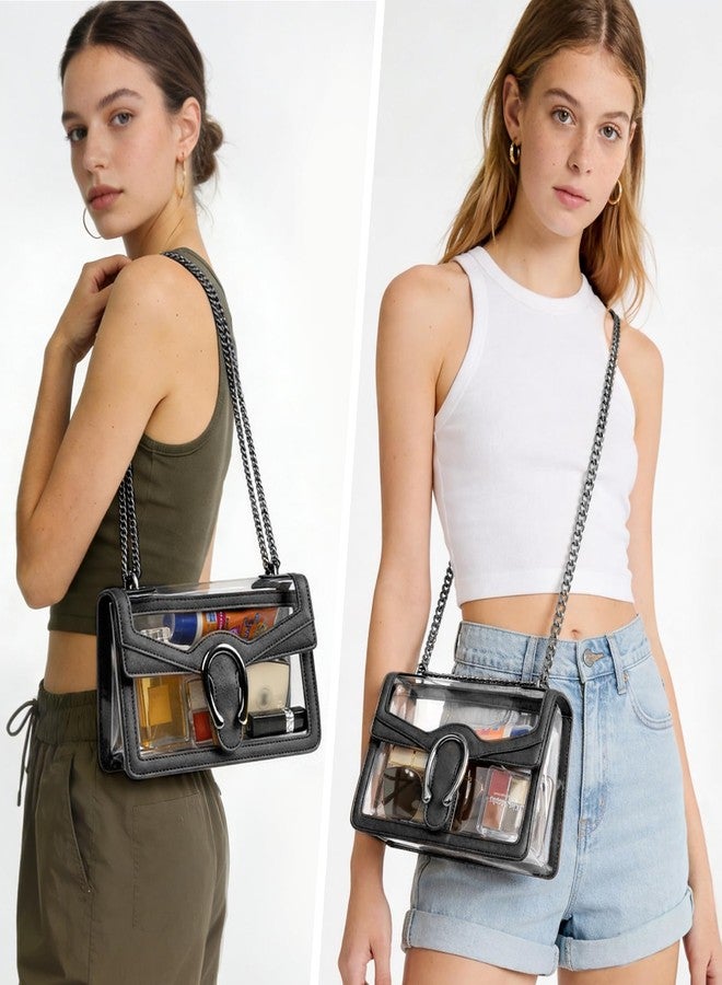 Joryin Clear Bag for Women Stadium Approved Clear Purse Shoulder Bag Crossbody Bag Fashion Small Handbag Clutch Bag Transparent Bag Black - Image 2