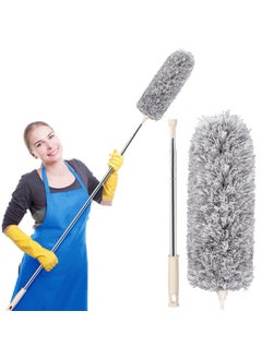 BoWoZe Microfiber Feather Duster with 100 Extendable Pole Bendable Washable Ideal for High Ceiling Fans Window Blinds Furniture Flexible Cleaning Tool