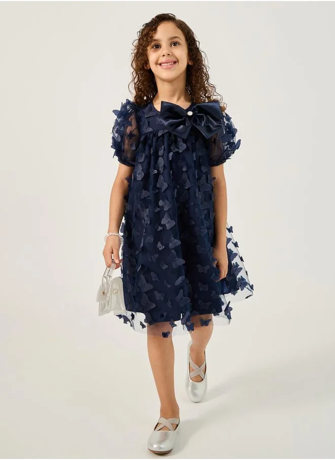 ستايلي Flower Applique Mesh Insert Dress