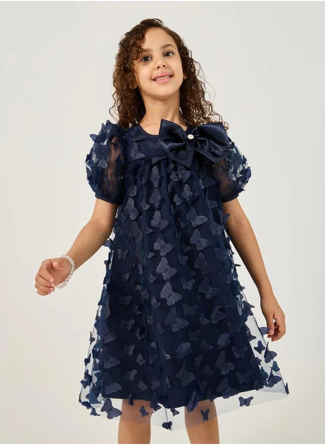 ستايلي Flower Applique Mesh Insert Dress