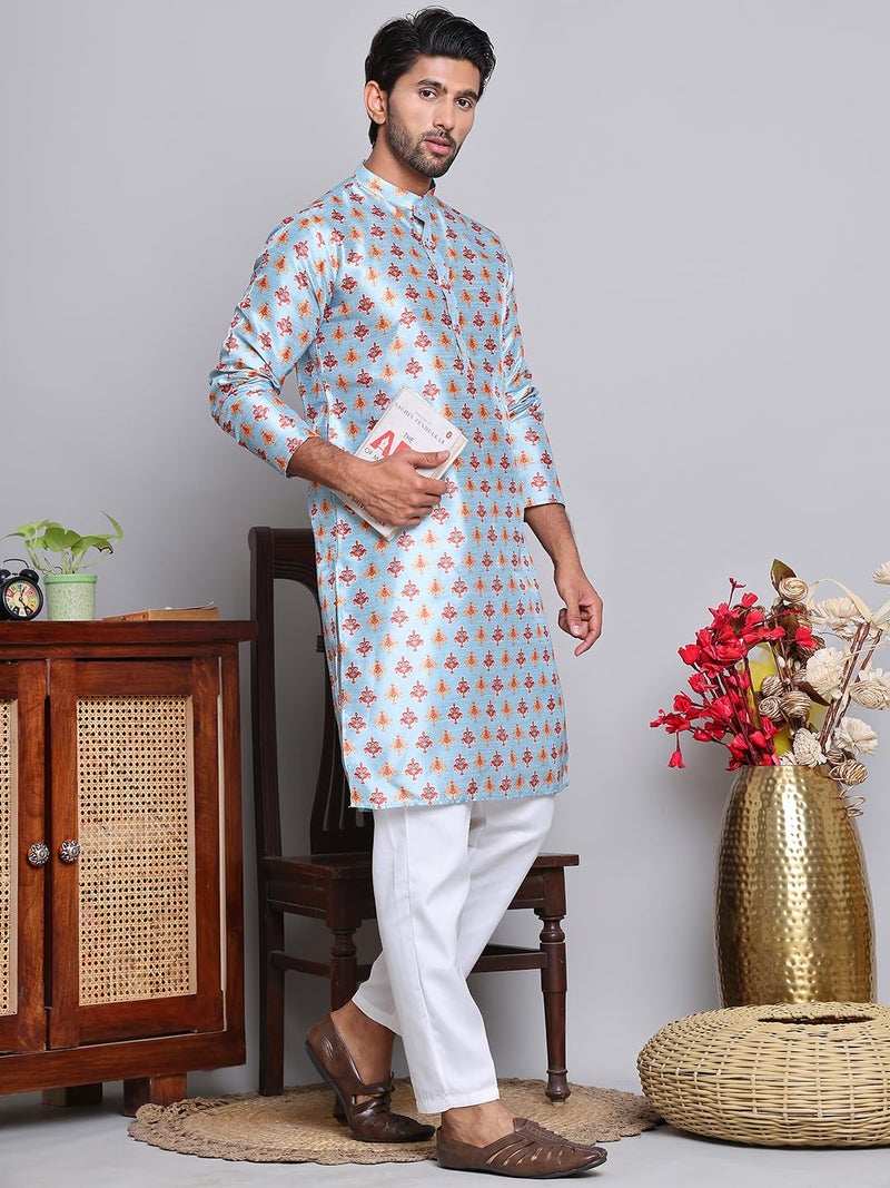 Jompers Floral Digital Printed Silk Straight Kurta with Mandarin Neck - Image 5