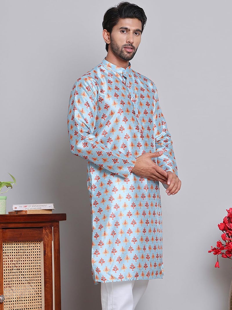 Jompers Floral Digital Printed Silk Straight Kurta with Mandarin Neck - Image 4