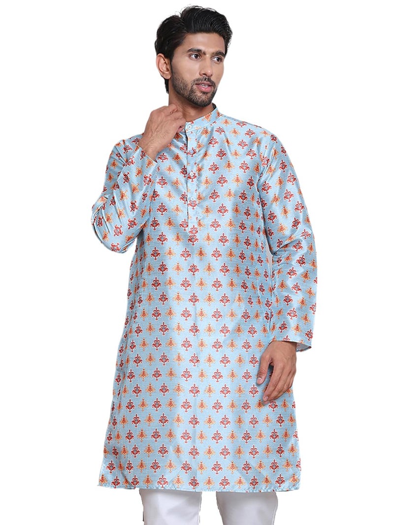Jompers Floral Digital Printed Silk Straight Kurta with Mandarin Neck - Image 1