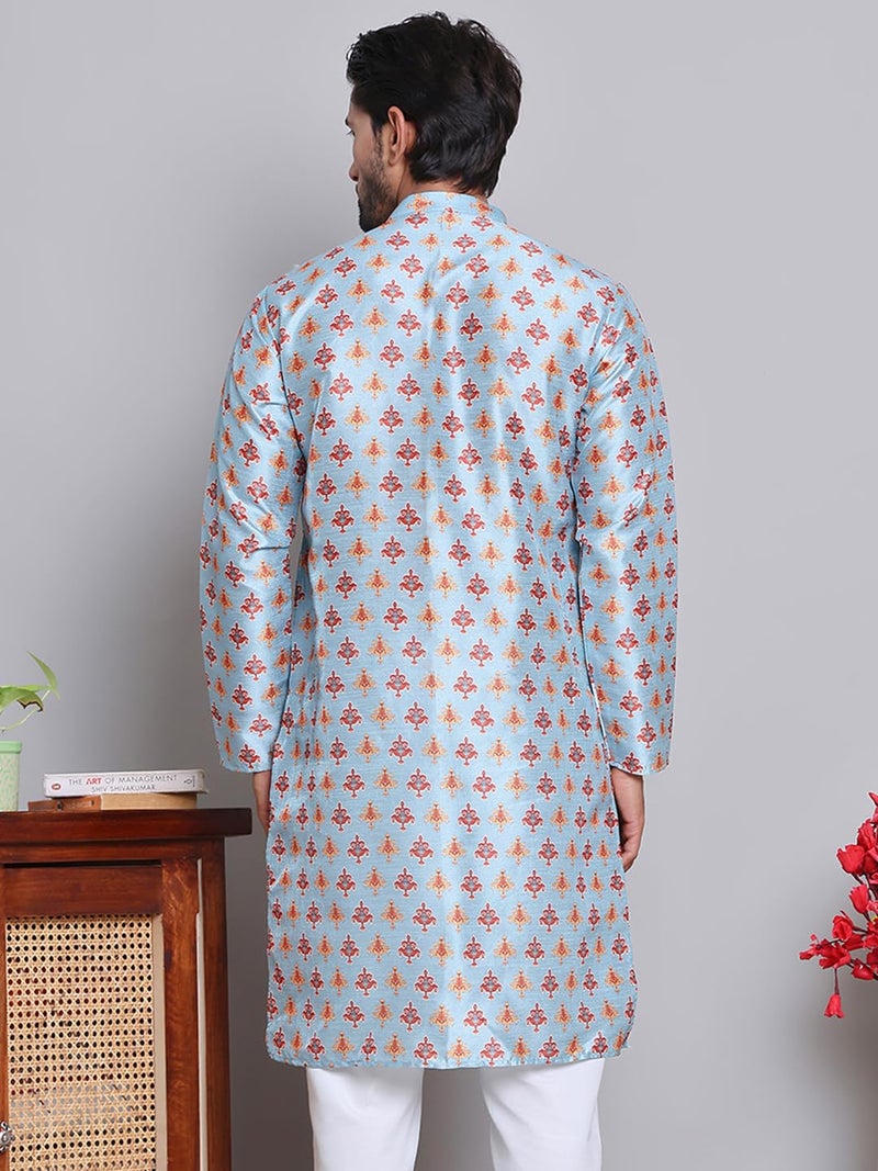 Jompers Floral Digital Printed Silk Straight Kurta with Mandarin Neck - Image 2