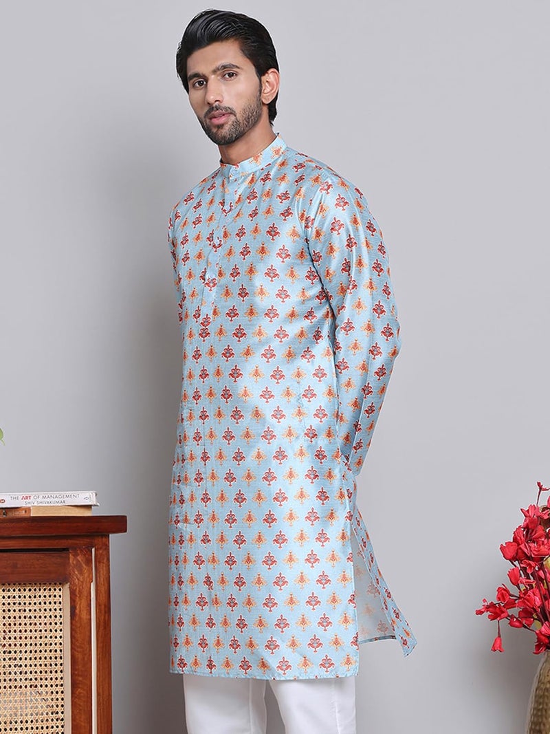 Jompers Floral Digital Printed Silk Straight Kurta with Mandarin Neck - Image 3