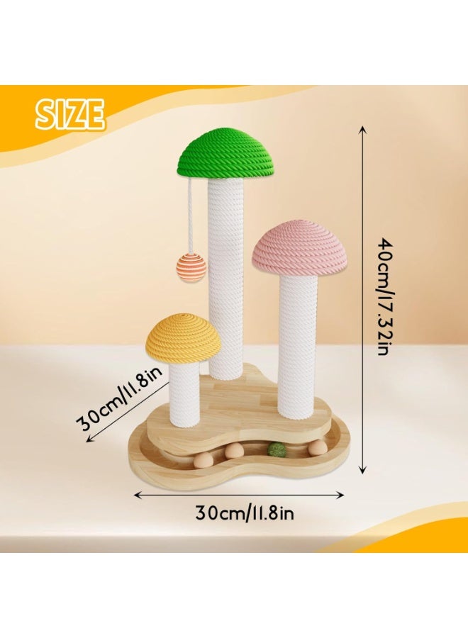 Bukela خدش قطط على شكل فطر للقطط الصغيرة والهررة، عمود خدش متعدد المستويات من سيزال مع كرات معلقة ومسار، قاعدة خشبية متينة لأثاث القطط للخدش واللعب في الداخل - Image 2