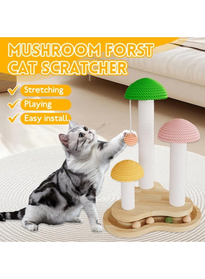 Bukela خدش قطط على شكل فطر للقطط الصغيرة والهررة، عمود خدش متعدد المستويات من سيزال مع كرات معلقة ومسار، قاعدة خشبية متينة لأثاث القطط للخدش واللعب في الداخل - Image 5