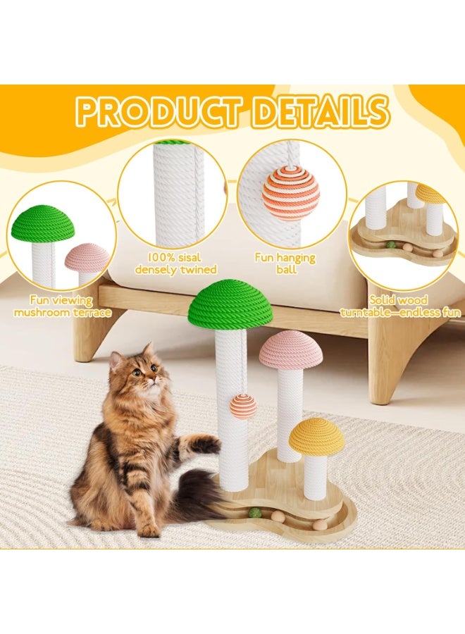 Bukela خدش قطط على شكل فطر للقطط الصغيرة والهررة، عمود خدش متعدد المستويات من سيزال مع كرات معلقة ومسار، قاعدة خشبية متينة لأثاث القطط للخدش واللعب في الداخل - Image 4