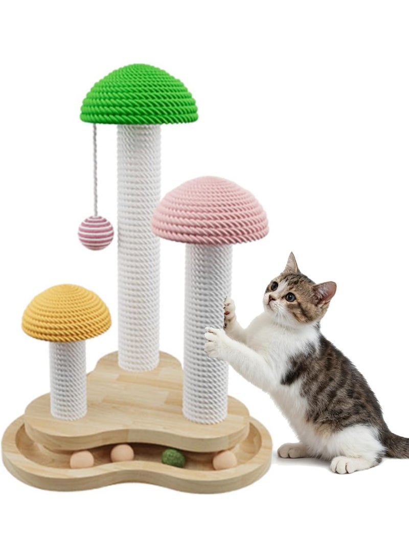 Bukela خدش قطط على شكل فطر للقطط الصغيرة والهررة، عمود خدش متعدد المستويات من سيزال مع كرات معلقة ومسار، قاعدة خشبية متينة لأثاث القطط للخدش واللعب في الداخل - Image 1