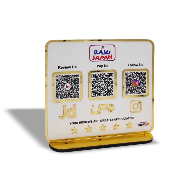 Tapify Premium Smart NFC 3-in-1 Table Top White Standee | Link Google Instagram Facebook Profiles Instantly | Contactless Profile Sharing with QR Code Tap for Desk Reception - Image 4