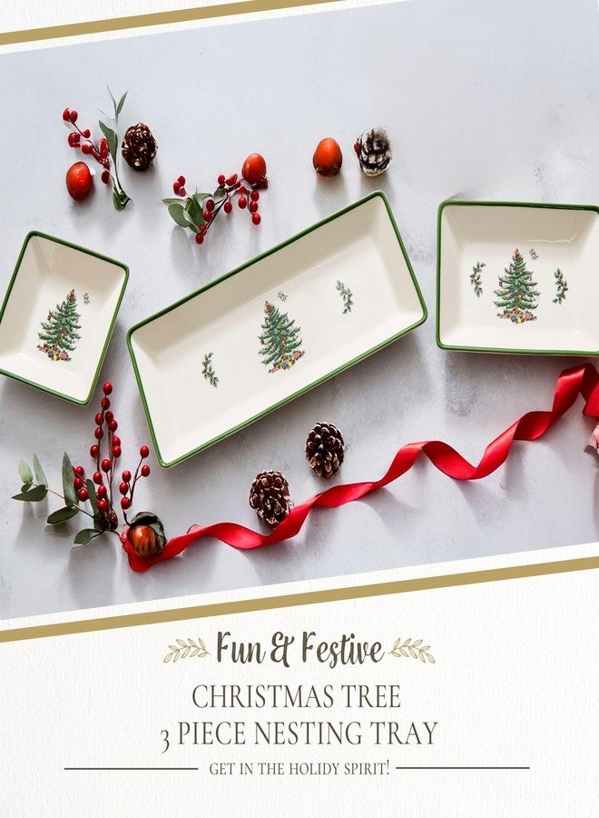 Spode Christmas Tree 3-Piece Dessert Trays, Serveware - Holiday Dinnerware & Decorative Tray, Holiday Winter Serving for All Parties & Occasions - for Snacks, Appetizers, Cookies - Image 2